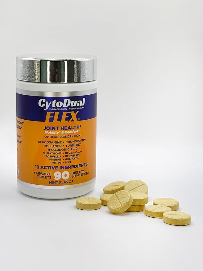 CytoDual Flex -Glucosamina Condroitina Msm Boswellia -Suplemento para el alivio del dolor de articulaciones –Tab. Masticables antiinflamatorias y antioxidantes para tu espalda, rodillas, manos.90 Días
