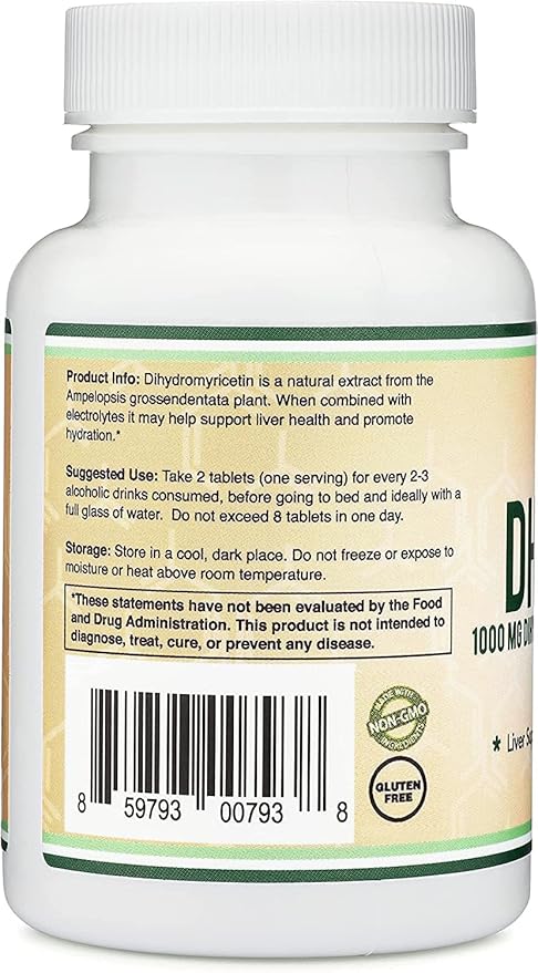 DHM1000 Dihydromyricetin (DHM) Tablets - Most Powerful DHM Supplement on The Market - 1,000mg (30 Count) Enhanced with Electrolytes for Hydration and Liver Support by Double Wood