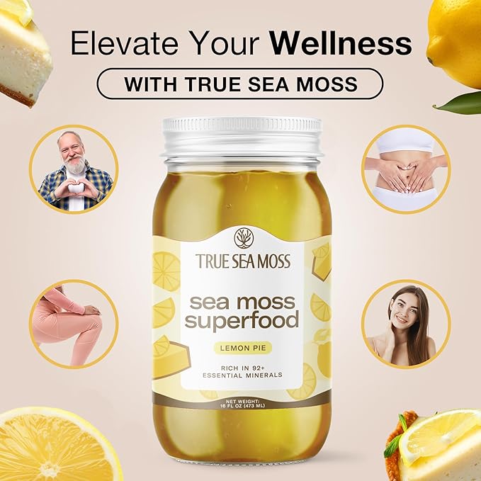 TrueSeaMoss Sea Moss Gel – Made in USA – Wildcrafted Seamoss, Fresh Fruits & Sea Vegetables – Lemon Pie, Pack of 1 (Labels may Vary)