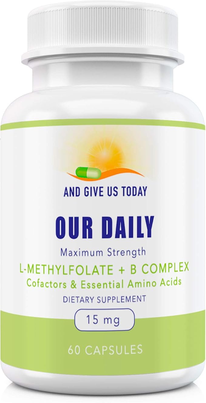 Our Daily Vites L-Methylfolate B Complex Cofactors & Essential Amino Acids (15mg) - Active Folate, Methylated B12 Methylcobalamin, B6 and Glycine - 60 Count