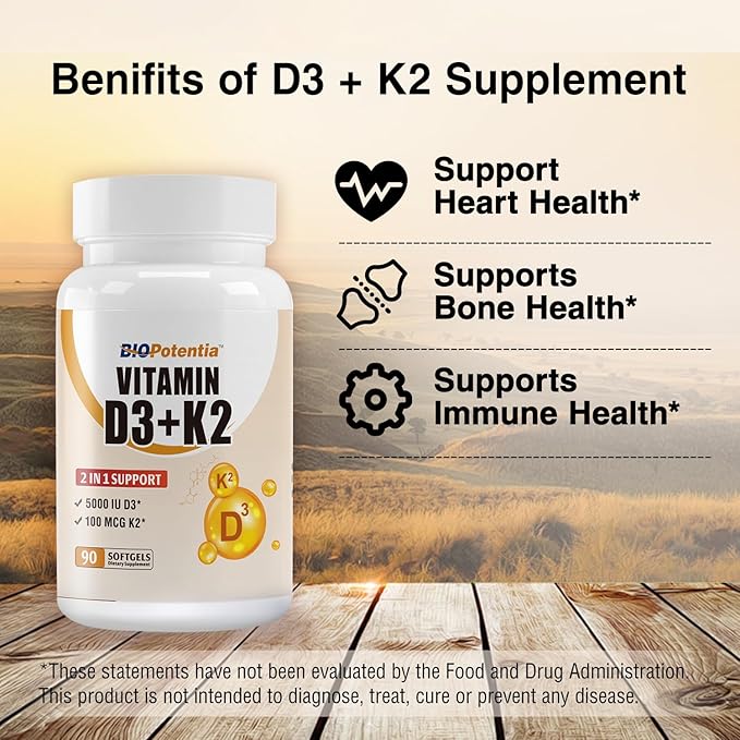 Vitamin D3 K2 with MCT Oil Supplement, Vitamin D3 5000 IU & K2 (MK7), Supports Immune, Bone & Teeth Health - Gluten Free Non-GMO - 90 Softgels