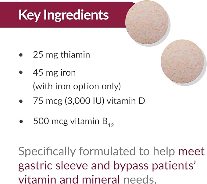 Bariatric Advantage Chewable Ultra Solo with Iron Daily Multivitamin for Gastric Bypass Surgery and Sleeve Gastrectomy Patients, Includes Vitamin B12, C, D, K, Thiamin and Copper - Citrus, 30 Count
