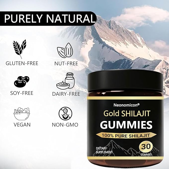 Shilajit Gummies for Men, Pure Himalayan Shilajit, 85+ Trace Minerals & Fulvic Acid, No Added Sugar Non-GMO, Energy Boost & Immune Support, 30 Gummies