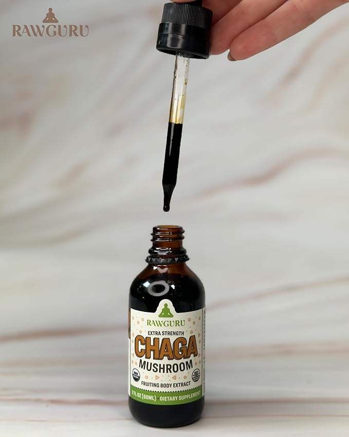 RawGuru Chaga Mushroom Supplement - Vegan Chaga Mushroom Extract with Trace Minerals - Nano-Processed Immunity Boost & Cognitive Supplement Tincture - 60 Servings of Vegan Drops per 60 ml, Pack of 1