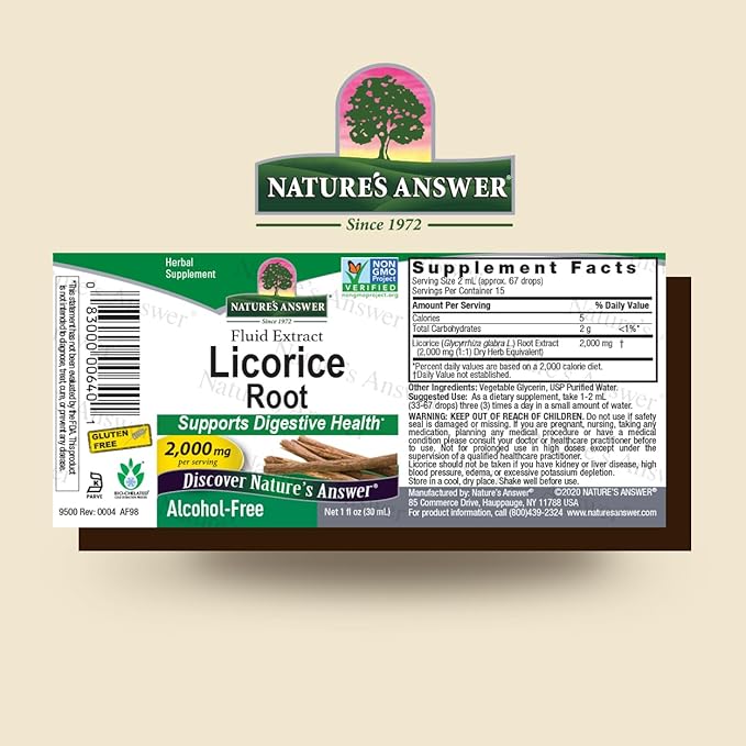 Nature's Answer Licorice Root | Herbal Supplement | Supports Digestive Health | Non-GMO & Kosher | Alcohol-Free, Gluten-Free & Vegan 1oz (2 Pack)