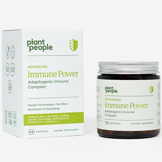 Plant People - Immune Power | Advanced Immune Support with Mushrooms, Astragalus, Herbal, and Vitamin C | Natural, USDA Organic, Vegan, Non-GMO, Gluten Free, Vitamins and Supplements | 60 Capsules