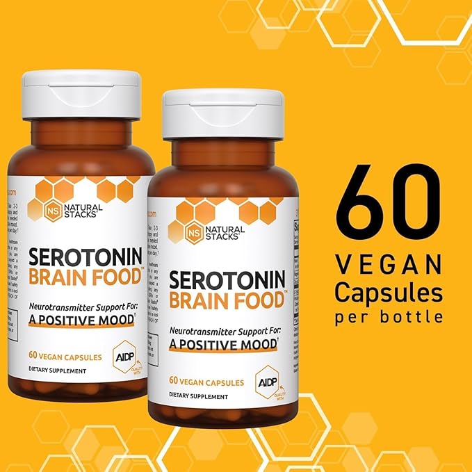 Serotonin Brain Food - 1250mg L-Tryptophan & 400mg Rhodiola Rosea Supplement - Mood Support Supplement for Stress Relief - Neurotransmitter Support with Magnesium Glycinate & Zinc - 120 Capsules