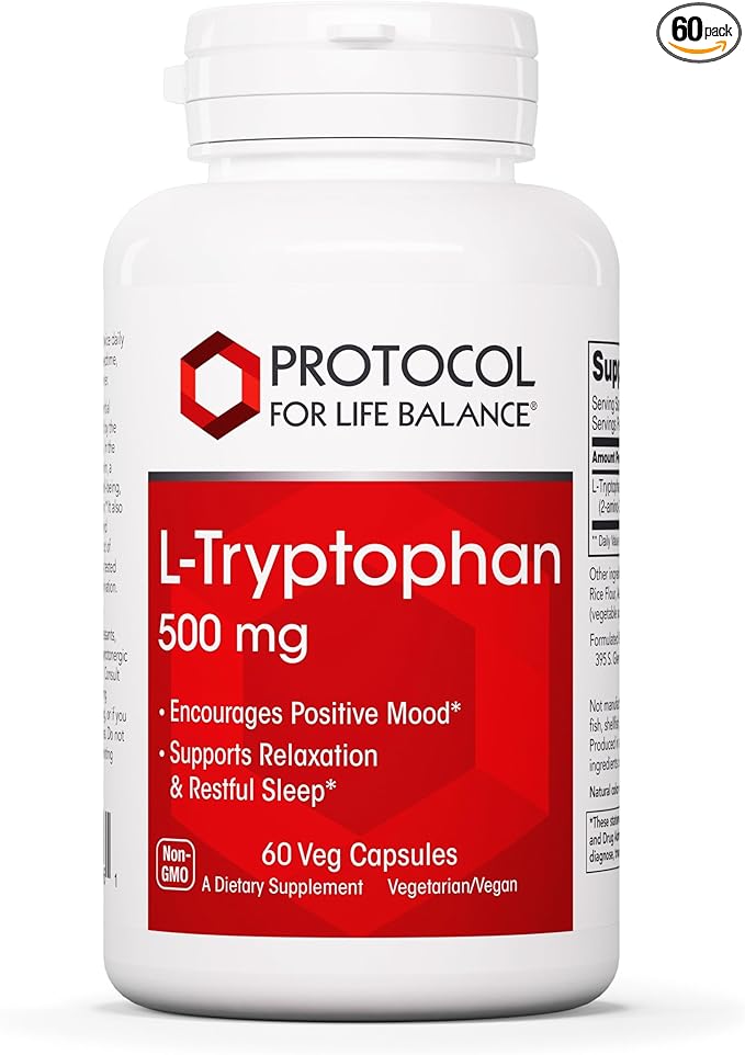 PROTOCOL FOR LIFE BALANCE L-Tryptophan 500mg - Stress Relief and Relaxation - 60 Veg Caps