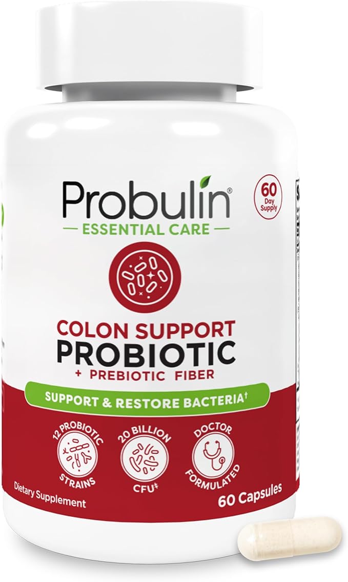 Probulin Colon Support Probiotic Supplement, Daily Gut, Digestive, and Immune Health Probiotics Capsules for Men and Women, 20 Billion CFU, Vegan, 60 Count Bottle