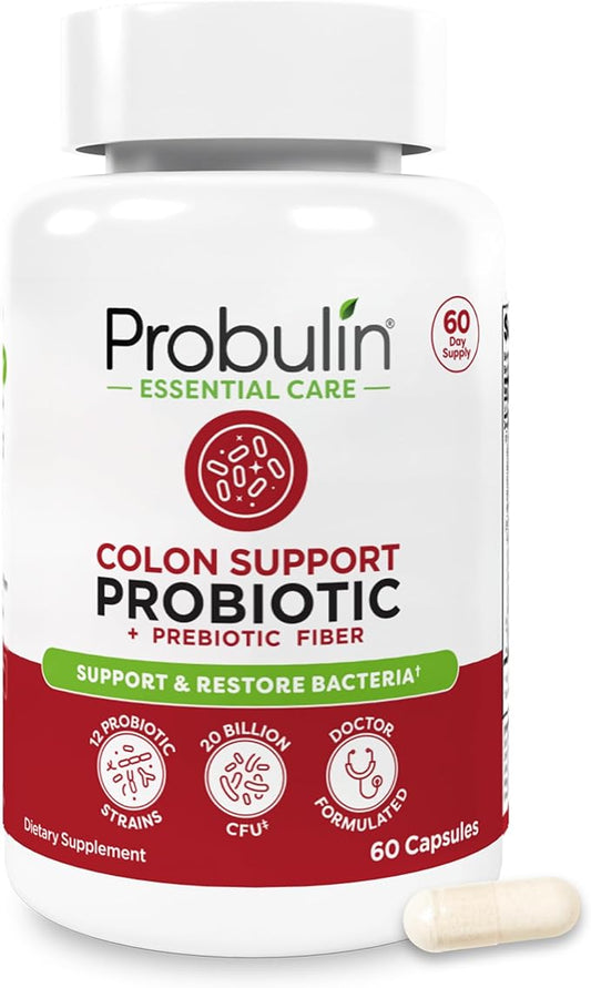 Probulin Colon Support Probiotic Supplement, Daily Gut, Digestive, and Immune Health Probiotics Capsules for Men and Women, 20 Billion CFU, Vegan, 60 Count Bottle