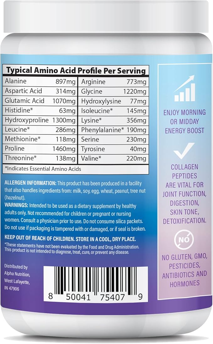 Peptide Energy Collagen Powder Hair, Nail, Skin, Type I & III,Caffeine for Energy, Vitamin C, Biotin, Hyaluronic Acid, Zero Sugar – 8.92 oz (Blue Raspberry)