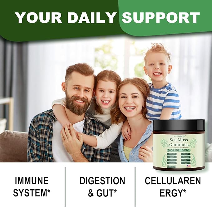 New Sea Moss Gummies - 6000 MG 16-in-1 Formula, Vegan, 30 Gummies - Support Digestion, Enhance Daily Wellnes