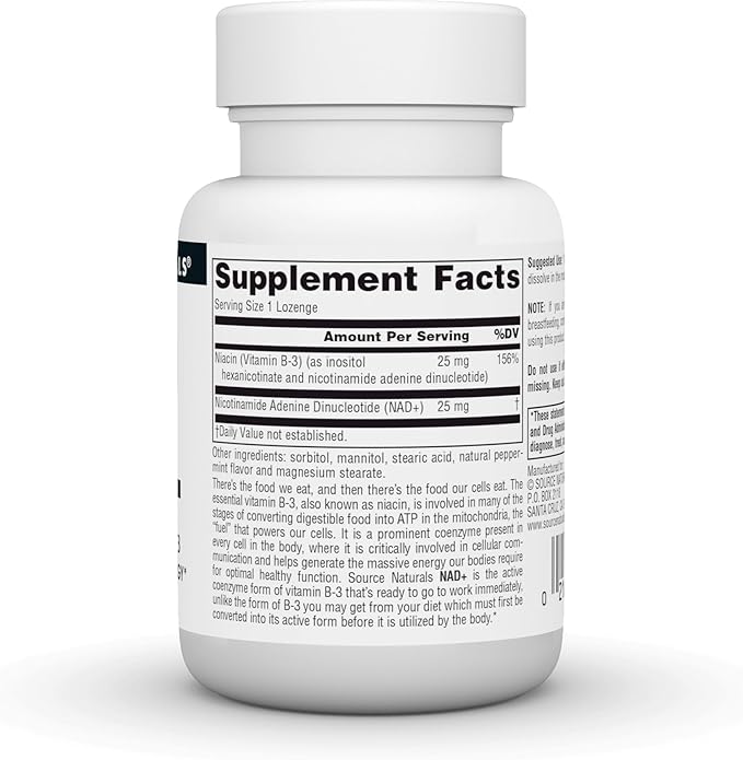 Source Naturals NAD+, Coenzymated B-3, Supports Cellular Energy*, 25 mg - 60 Lozenges
