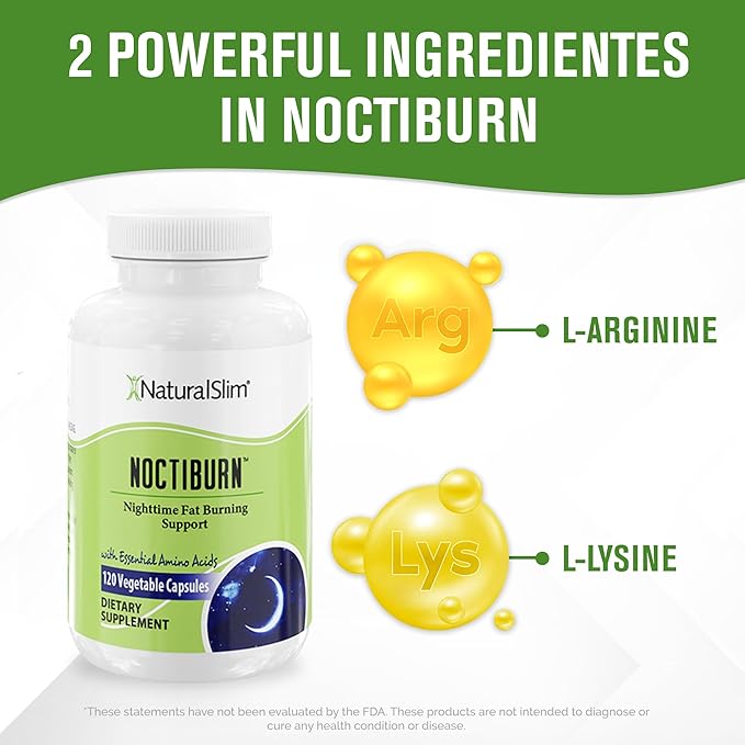 NaturalSlim Night Time Fat Burner for Women & Men - Noctiburn Overnight Fat Burning Supplements with Essentials Amino Acid for Night Burn Metabolism Support - 120 Vegetable Capsules