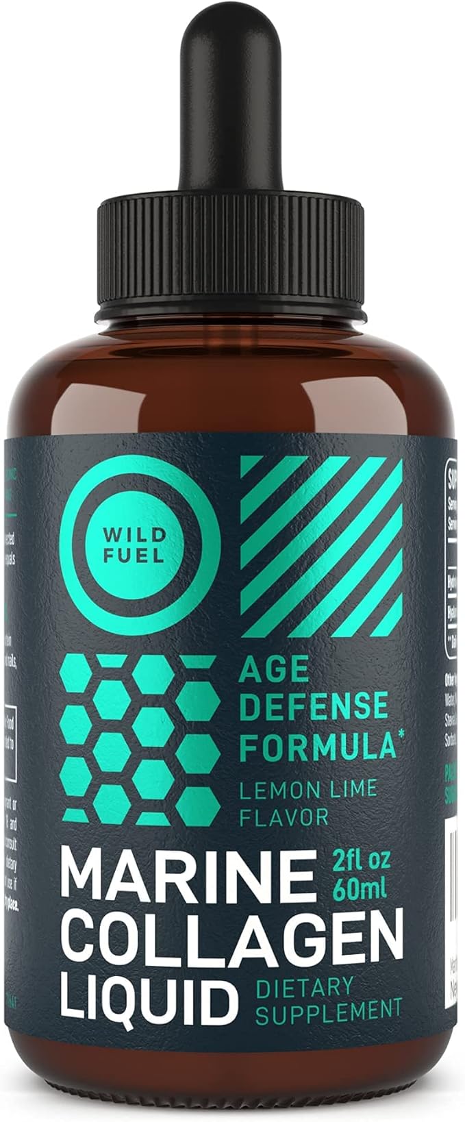 WILD FUEL Liquid Marine Collagen Peptides Supplements - 1,000mg Hydrolyzed Collagen Marine with Hyaluronic Acid 10mg - Hair Skin and Nails Vitamins - Natural Lemon Flavor, Liquid 2oz