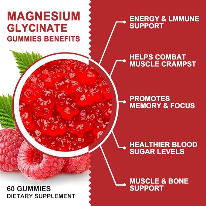 Magnesium Glycinate Gummies 400mg, Mg Potassium Supplement with Chelated Magnesium Malate Complex, Vitamin D, B6, and CoQ10, Supports for Memory, Calm, Mood & Sleep - 60 Count (Pack of 1)