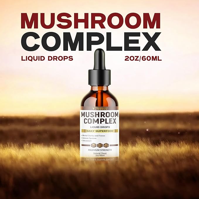 Liquid Mushroom Complex | Herbal Liquid Drops| Mushroom Supplement | Lion's Mane, Reishi, Shiitake, Chaga, Cordyceps, Coriolus Versicolor | NonGMO 2oz - 60 Day Supply