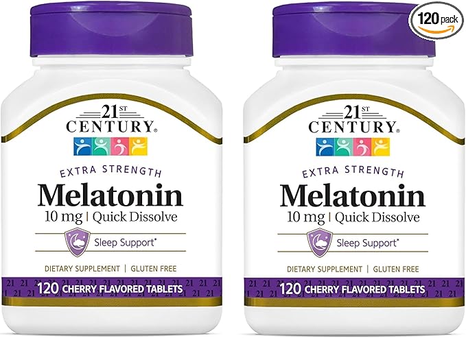 21st Century, Melatonin Quick Dissolve Tablets 10 mg, White, Cherry, 120 Count (Pack of 2)
