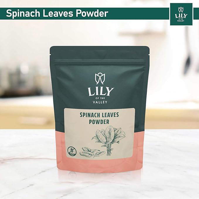 Lily of the Valley Spinach Powder - Green Superfood Powder for Juice, Smoothies, Soups, Baked Dishes & Recipes - Vegan & Gluten-Free - Packed in Resealable Pouch (16oz, 453g)