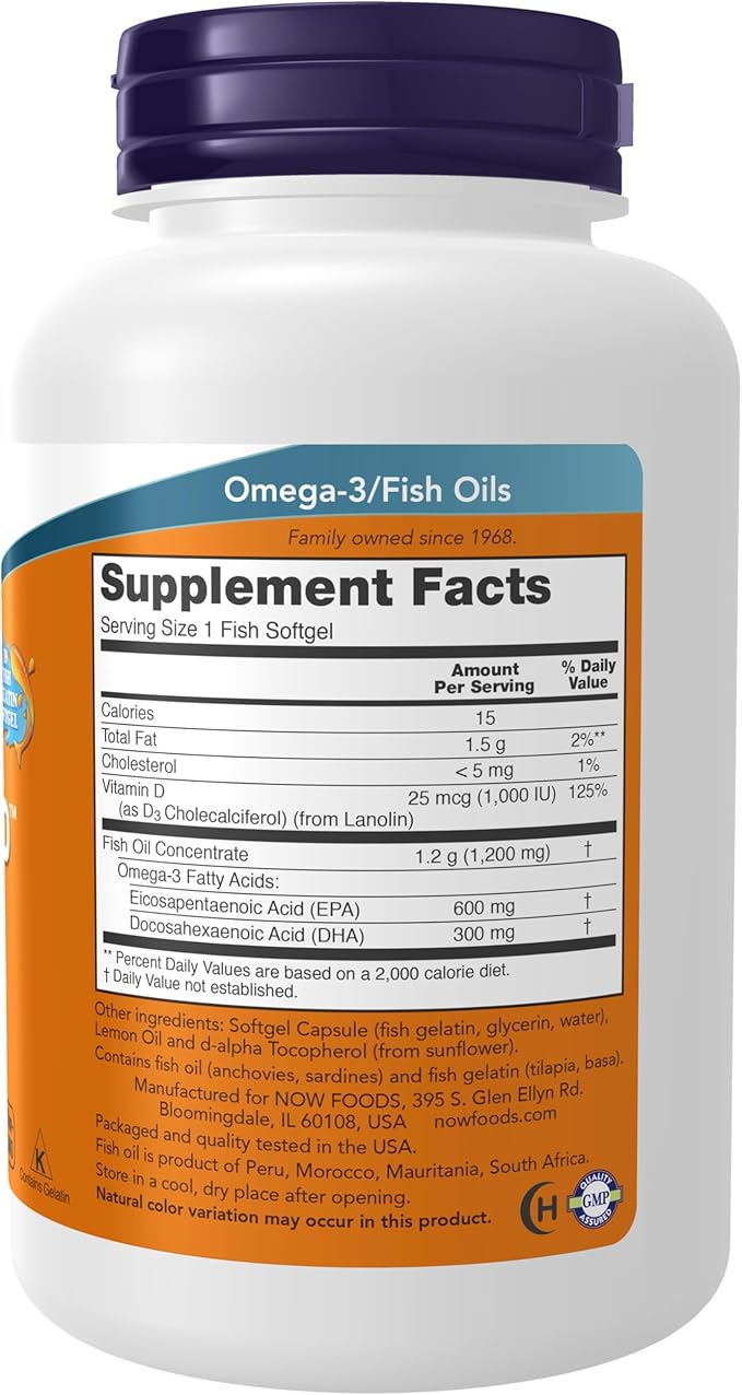 NOW Supplements, Ultra Omega 3-D™, Omega-3 Fish Oil + Vitamin D-3, Cardiovascular Support*, 90 Softgels