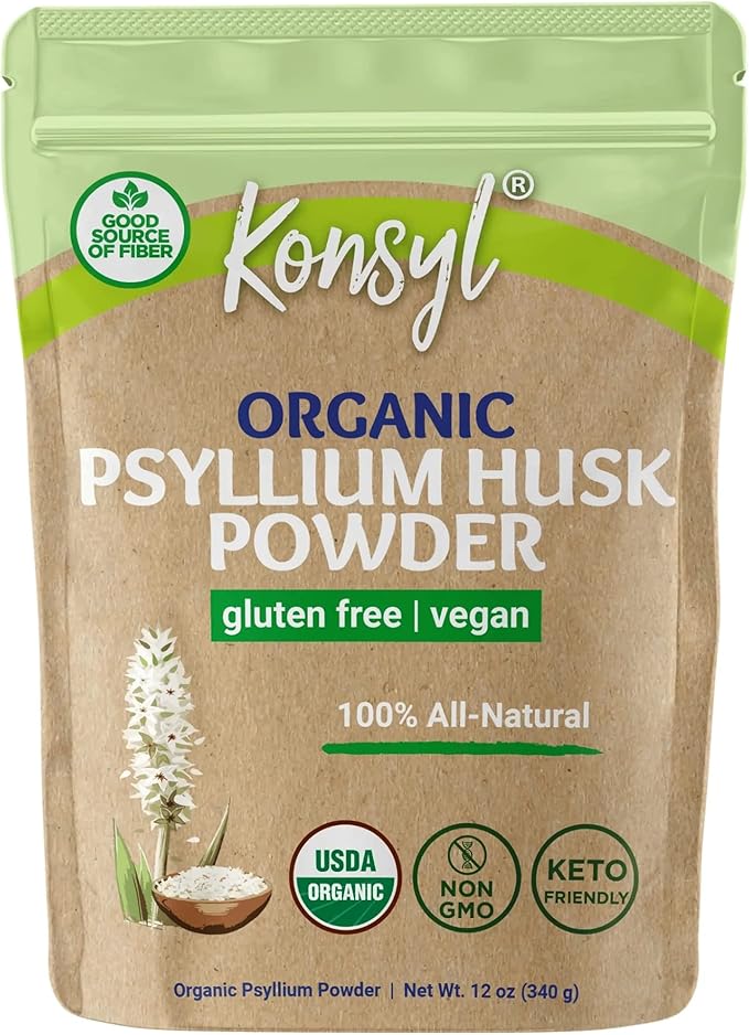 Konsyl Organic Psyllium Husk Powder - Perfect for Vegan Baking - USDA Certified Fiber Supplement Powder - All Natural, Gluten-Free, Sugar-Free, Unflavored