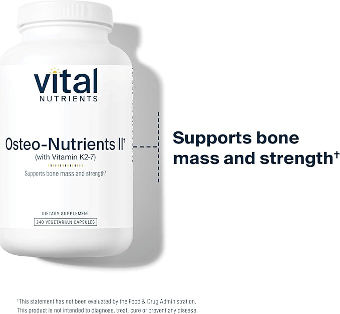Vital Nutrients Osteo-Nutrients II | Vitamin K2 + D3, Calcium, Boron, and Magnesium for Bone Strength* | Healthy Heart Support | Vegetarian Supplement | Gluten, Dairy, Soy Free | 240 Capsules