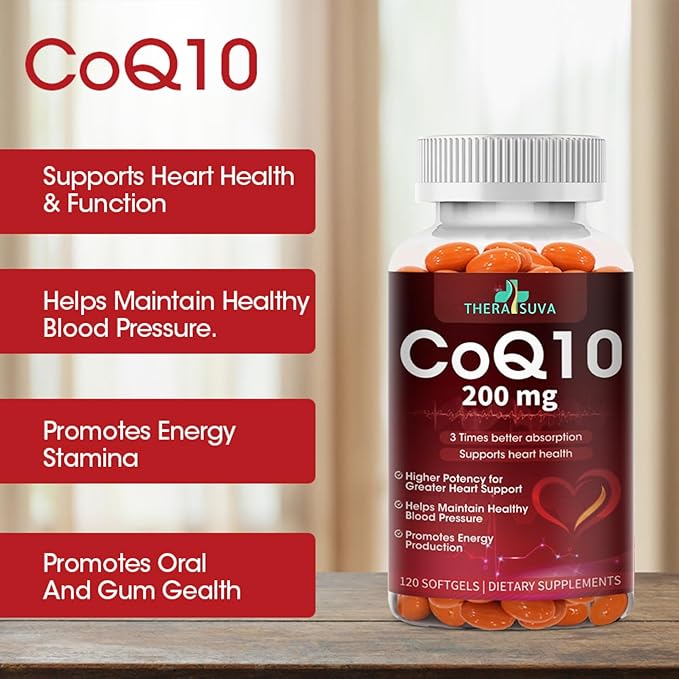 High Absorption CoQ10 200mg - Vegan, Gluten Free, Natural Supplement for Heart Health + Stamina Support + Brain Function - 120 Softgels, 60 Day Supply