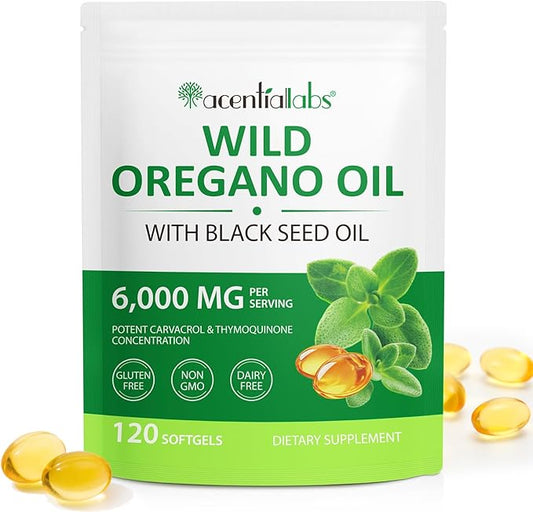 Oil of Oregano 6000mg, Organic Oregano Oil with Black Seed Oil (120 Softgel - 2 Month Supply), Antioxidant & Immune Support, Plant Based, Non-GMO