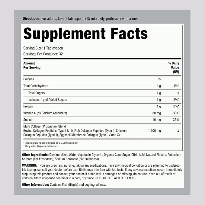 Piping Rock Liquid Collagen 16 fl oz | 1100mg | Fruit Flavor | Multi Collagen Peptides | with Vitamin C | Non-GMO, Gluten Free Supplement