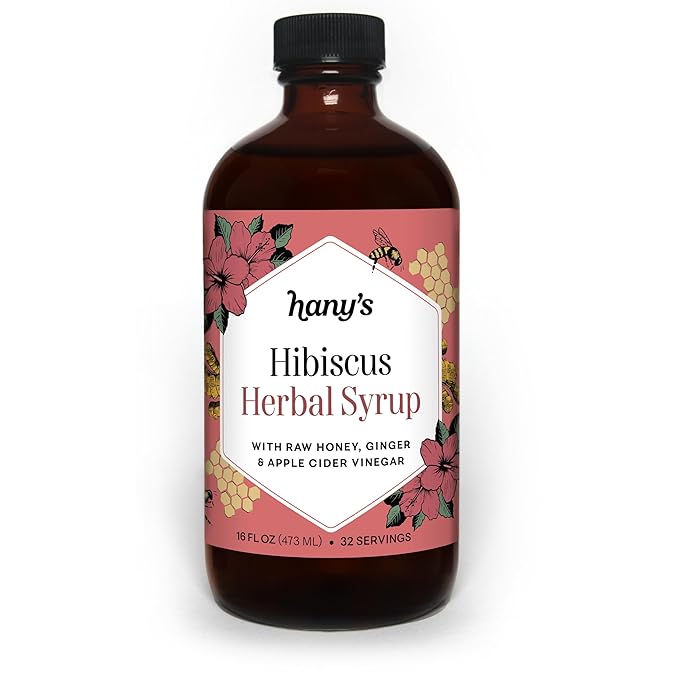 Hany's Harvest Hibiscus Ginger Herbal Syrup – 16 fl oz | All-Natural Wellness Tonic, Apple Cider Vinegar, Ginger, Hibiscus & Lemon | Non-GMO, Gluten-Free, Handcrafted