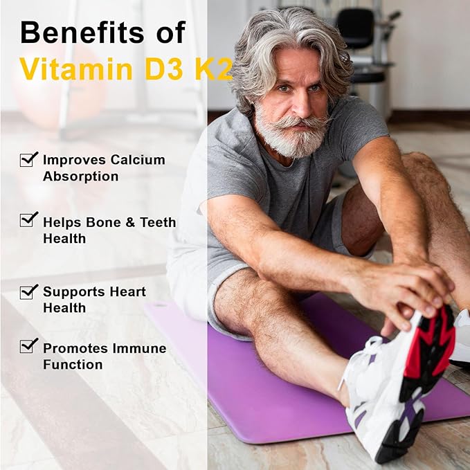 D3 K2 Vitamin 10000 IU Softgels, D3 K2 Supplement with Coconut Oil for Bone, Teeth Health, Support Muscle & Heart Health, 90 Count