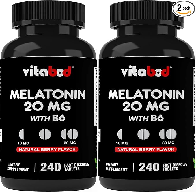 Melatonin 20 mg - 240 Fast Dissolve Tablets - Drug Free - Natural Berry Flavor - Vegetarian, Non-GMO, Gluten Free 240 Count (Pack of 2)