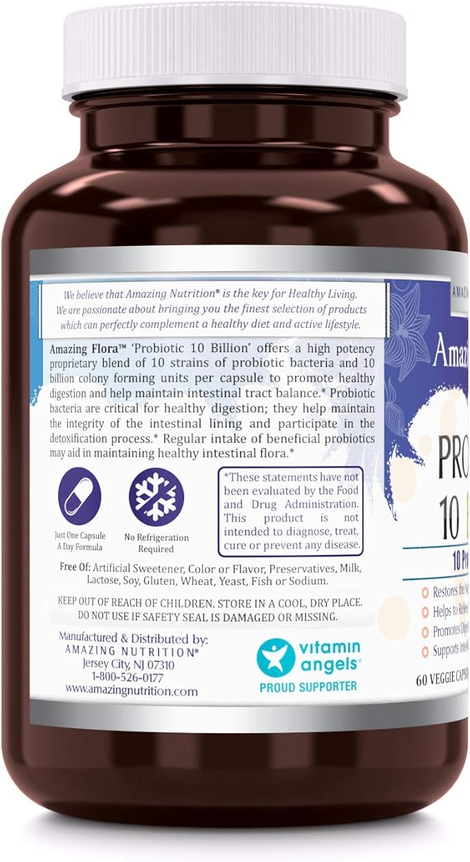 Probiotic 10 Best Probiotics Strains, Veggie Capsules -Including Acidophilus, plantarum, rhamnosus etc * Supports Digestive & Immune Health * (10 Billion, 60 Count)