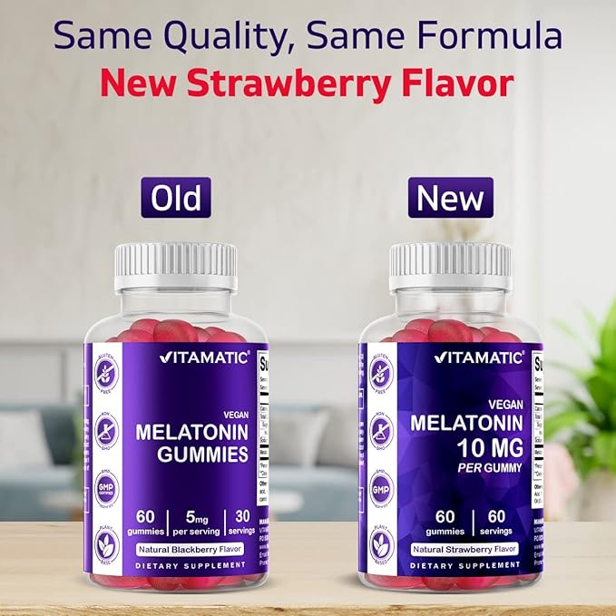 Vitamatic Melatonin 10 mg Vegetarian Gummies – Non-Habit Forming – 60 Gummies per Bottle – 2-Pack (Total 120 Vegan Gummies)