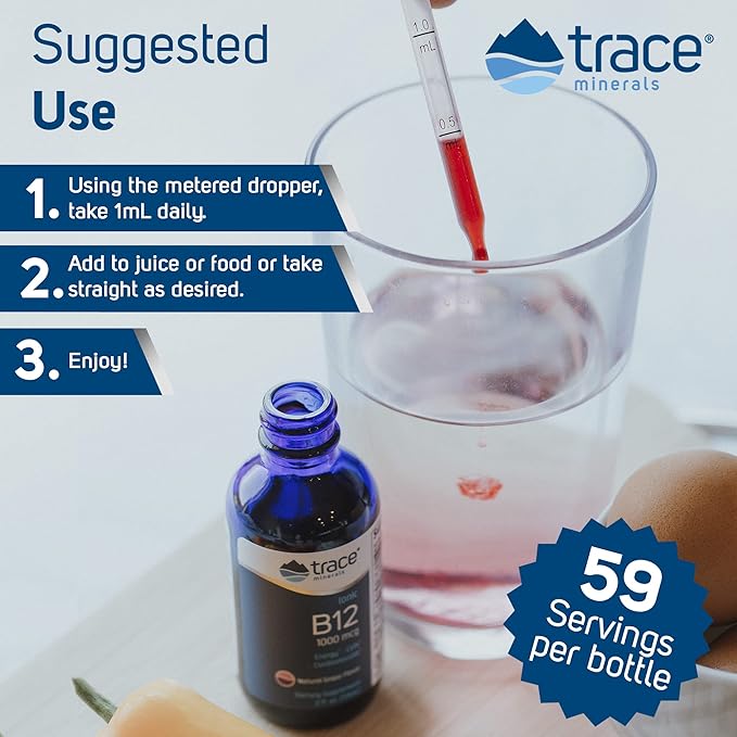 Trace Minerals | Liquid Ionic Vitamin B12 1000 mcg | Dietary Supplement Powerd by Concentrace Full Spectrum Ionic Minerals | 2 fl oz, 59 Servings