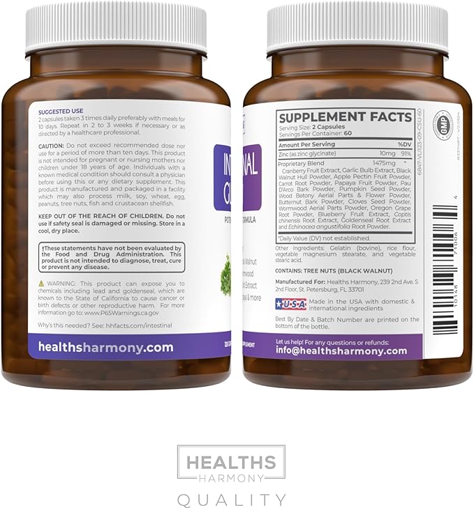 Intestinal Guard (Non-GMO) Maintain Intestinal Health - Potent Natural Formula with Wormwood, Black Walnut, Goldenseal, Pau D'Arco, Clove, Garlic, More - All In One Supplement -120 Capsules (No Pills)