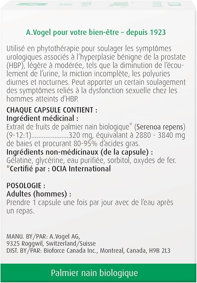 A. Vogel Prostate 1 - Organic Saw Palmetto Prostate Support Supplement - 85 Percent Fatty Acids - Clinically Proven Efficacy (60 capsules)