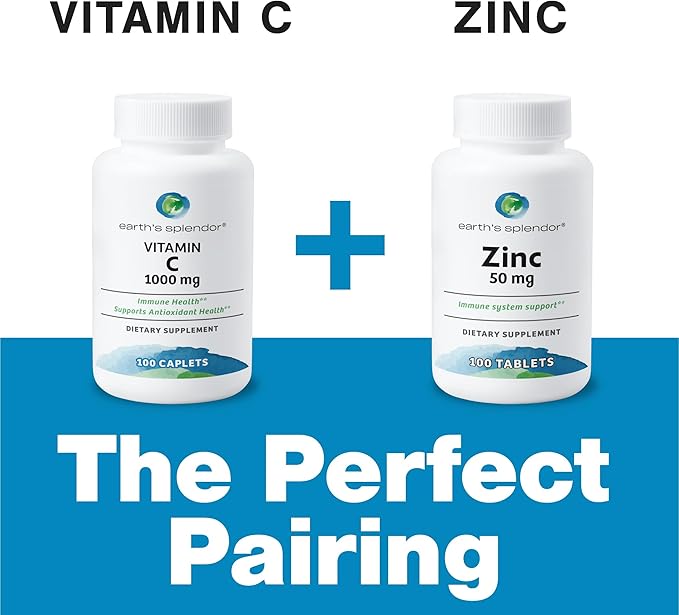 Earth's Splendor Vitamin C 1000 mg Dietary Supplement for Men & Women, Immune Support, Supports Antioxidant Health (100 Caplets, 3+ Month Supply Per Bottle) - 2 Pack