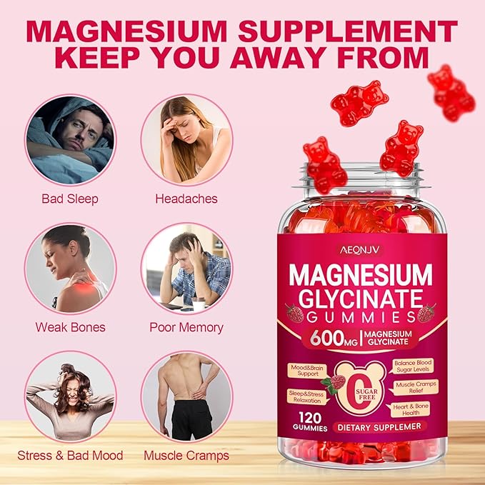 Magnesium Glycinate Gummies 600mg, Sugar Free Magnesium Gummies for Adults with Magnesium L-Threonate, Chewable Magnesium Potassium Supplements for Sleep, Body Support and Relaxation, 120 Count