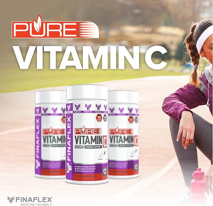FINAFLEX Pure Vitamin C - 100 Capsules - Promotes Immune System Support & Collagen Production - 1000 mg of Vitamin C Per Serving - 100 Servings