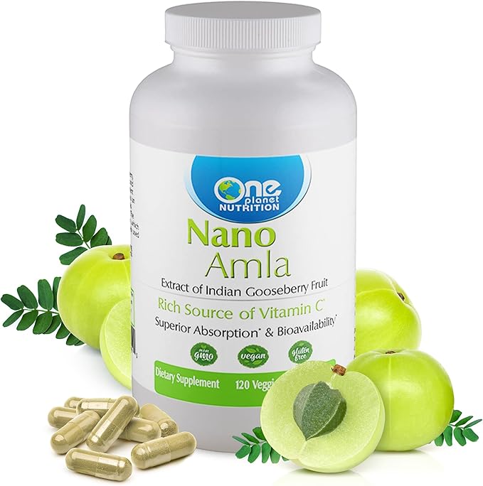 Nano Amla 500 mg Veggie Capsules (120 Servings), Amla Fruit Extract, High in Vitamin C for Collagen Production & Immune Support, Non-GMO, Vegan, Gluten-Free