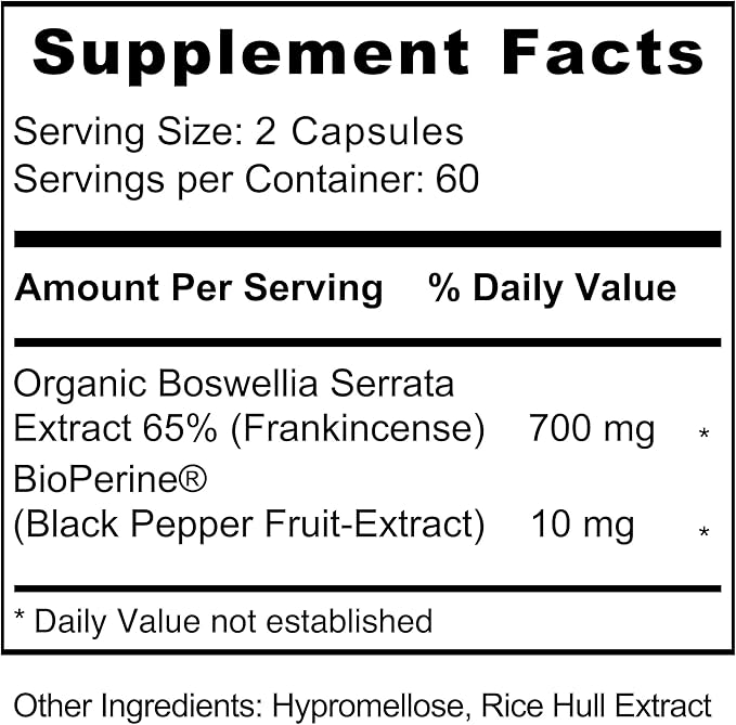 Jiva Botanicals Boswellia Extract Capsules 700mg per Serving - Boswellia Serrata Extract Supplement & Black Pepper - Joint Support Supplement for Normal Joint Health - Made in The USA - 120 Capsules