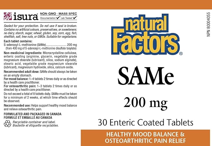 Natural Factors - Same 200mg, Joint & Mood Support, 30 Enteric Coated Tablets