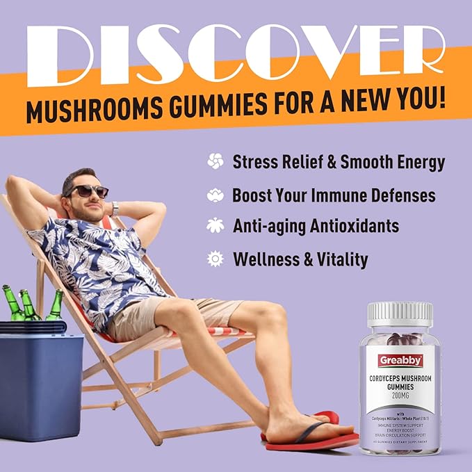 Cordyceps 2000mg Gummies, Mushrooms Herbal Supplements, Cordyceps Mushroom Extract - Cordyceps Mushroom Gummies, Natural Energy(60 Count)