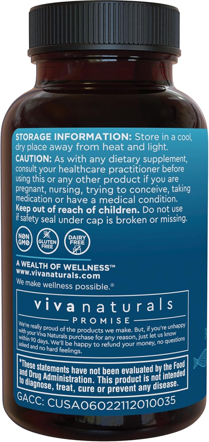 Viva Naturals Omega 3 Fish Oil Supplement for Women and Men - 2500 mg Triple Strength Fish Oil Pills with Re-Esterified Omega 3 Fatty Acids Including EPA, DHA DPA - 30 Pescatarian-Friendly Softgels