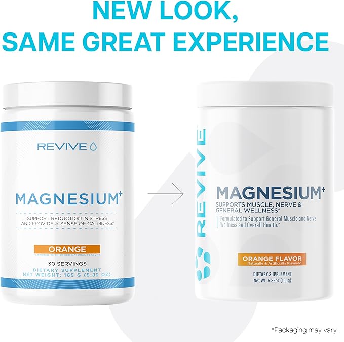 Revive MD Magnesium Powder Supplement - Magnesium Carbonate & Taurate Powder Drink Supports Healthy Bones, Muscles, & Nerves - Vegan-Friendly, Gluten-Free & Soy-Free - 30 Servings, Orange