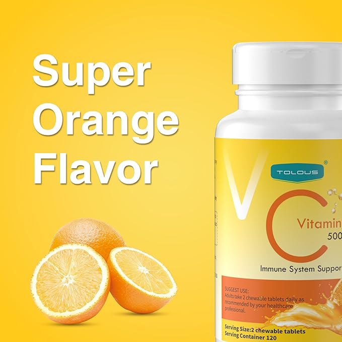500mg Vitamin C, Immune Support, 120 Chewable Tablets, 60 Day Supply, Gluten-Free, Orange Flavor