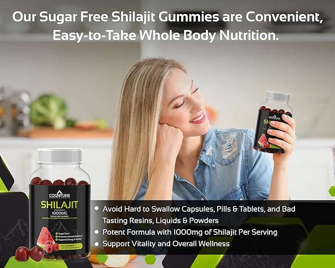 Shilajit Gummies - Pure & Potent Shilajit Supplement, 1,000mg per Serving, Sugar-Free Natural Raspberry Watermelon Flavor, Rich in Minerals, Fulvic Acid, Boost Energy, Vitality & Overall Wellness