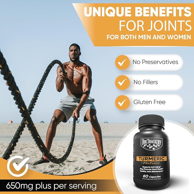 Turmeric Curcumin, with BioPerine, 650mg, Capsules - 95% Curcuminoids, Black Pepper Fruit Extract, Maximum Absorption - High Potency Turmeric Supplement - (60 Count Bottle)