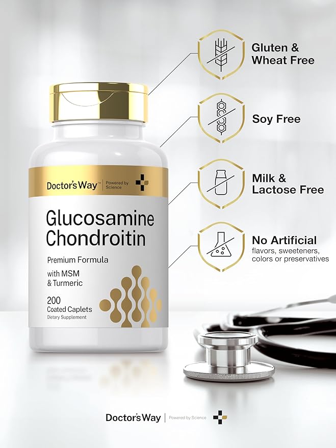 Doctor's Way Glucosamine Chondroitin Turmeric MSM | 200 Caplets | Advanced Support Complex | Non-GMO, Gluten Free Supplement